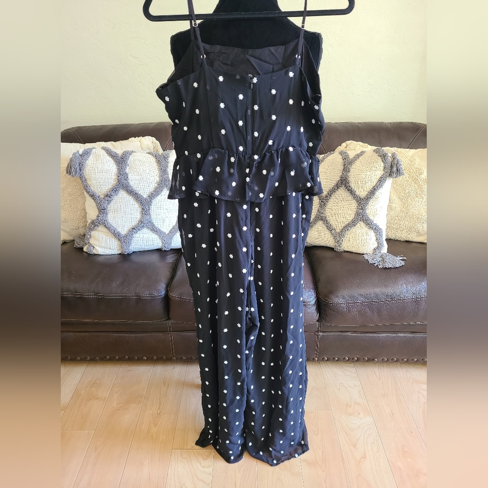 Anthropologie Rosie Black White Floral Embroidery Peplum Jumpsuit Size M Boho - Picture 11 of 14